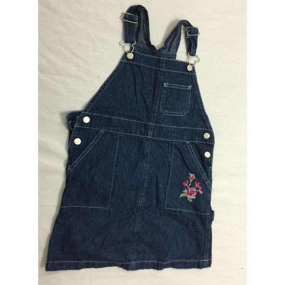 CHEROKEE DENIM OVERALL GIRLS EMBROIDERED COTTON DRESS SIZE S 6/6X